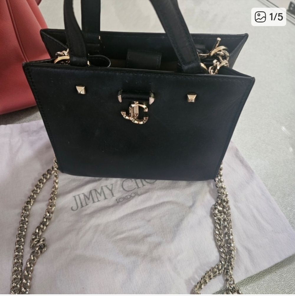 Jimmy Choo Black Leather Shoulder Bag with Silver Chain